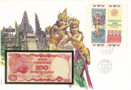 Indonézia 1984. 100R Felbélyegzett Borítékban, Bélyegzéssel T:UNC Indonesia 1984. 100 Rupiah In Envelope With Stamp And  - Unclassified