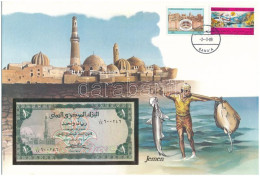 Jemen DN (1983.) 1R Borítékban, Alkalmi Bélyeggel és Bélyegzéssel T:UNC Yemen ND (1983.) 1 Rial In Envelope With Stamps  - Zonder Classificatie