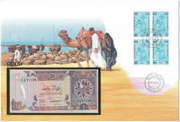 Katar 1996. 1R Borítékban, Alkalmi Bélyeggel és Bélyegzéssel T:UNC Qatar 1996. 1 Riyal In Envelope With Stamps And Cance - Non Classés