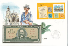 Kuba 1982. 1P Felbélyegzett Bankjegyes Boríték Bélyegzéssel T:UNC Cuba 1982. 1 Peso In Banknote Envelope With Stamp And  - Sin Clasificación