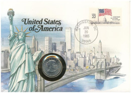 Amerikai Egyesült Államok 1979D 1$ Cu-Ni "Susan B. Anthony" Felbélyegzett Borítékban, Bélyegzéssel, Német Nyelvű Leíráss - Sin Clasificación
