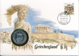 Görögország 1982. 20D Cu-Ni Felbélyegzett Borítékban, Bélyegzéssel, Német Nyelvű Leírással T:UNC Greece 1982. 20 Drachma - Sin Clasificación