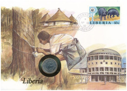Libéria 1977. 5c Felbélyegzett Borítékban, Bélyegzéssel, Német Nyelvű Leírással T:UNC Libéria 1977. 5 Cents In Envelope  - Non Classés