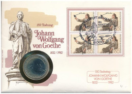 NSZK 1982D 5M Cu-Ni "Johann Wolfgang Von Goethe" érme Felbélyegzett Borítékban, Alkalmi Bélyegzéssel T:UNC FRG 1982D 5 M - Unclassified