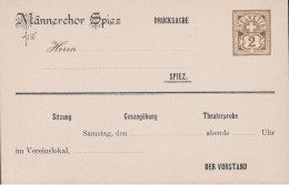 1907 Privatganzsache PrP 1, Kreuzziffer 2 Cts, Männerchor Spiez Ungebraucht - Stamped Stationery