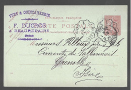 Cachet Convoyeur 1904 De Rives à Saint Rambert Sur Entier Postal Seumeuse 10 Centimes (A16p19) - Posta Ferroviaria