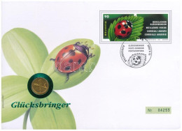 Svájc 2002. 1r Bronz, "Glücksbrief" Felbélyegzett érmés Borítékban, Alkalmi Bélyegzéssel T:UNC,AU Switzerland 2002. 1 Ra - Unclassified