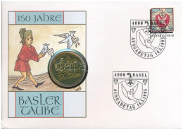 Svájc 1995. "A Bázeli Galamb 150. évfordulója" Bronz Emlékérem, Felbélyegzett Borítékban, Bélyegzéssel T:UNC Patina Swit - Ohne Zuordnung