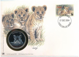 Ghána DN (1991) "A Világ Vadvédelmi Alap (WWF) 30. évfordulója - Panthera Leo (Afrikai Oroszlán)" Kétoldalas Fém Emlékér - Ohne Zuordnung