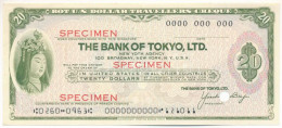 Amerikai Egyesült Államok DN "Tokió Bank" 20$ "SPECIMEN" Utazási Csekk Lyukasztással érvénytelenítve T:AU USA ND "The Ba - Zonder Classificatie