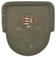 1947. "Modern Pentatlon 1947" Fém Sport Emlékplakett, Zománcozott Kossuth-címeres Rátéttel (53x51mm) T:AU Kis Patina - Non Classificati