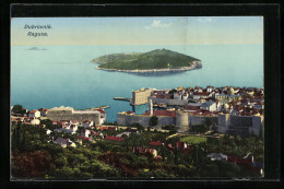 AK Dubrovnik, Teilansicht Mit Stadtmauer Und Vorgelagerter Insel  - Croacia