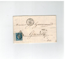 LETTRE CERES 25C N4 BORD DE FEUILLE DE SEDAN A GRENOBLE MAI 1851 SIGNE CALVES - 1849-1876: Classic Period