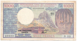 Kamerun 1978-1980. 1000Fr "D. 22 20390" T:F,VG Cameroon 1978-1980. 1000 Francs "D. 22 20390" C:F,VG - Non Classés