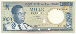 Kongó 1964. 1000Fr Csillag Alakú Lyukasztással érvénytelenítve T:XF Congo 1964. 1000 Francs Cancelled By Star-shaped Hol - Non Classés