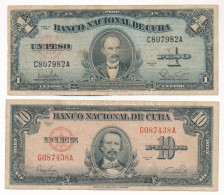 Kuba 1949. 10P + 1960. 1P T:VG Folt, Tűlyuk Cuba 1949. 10 Pesos + 1960. 1 Peso C:VG Spot, Pin Holes - Non Classés