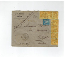 LETTRE CHARGEE SAGE N92 BANDE DE 4 + BANDE DE 3 + 15C DE SALON A APT 1883 - 1877-1920: Periodo Semi Moderno