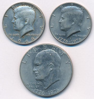 Amerikai Egyesült Államok 1968D 1/2$ Ag "Kennedy" + 1976. 1/2$ Cu-Ni + 1$ Cu-Ni "A Függetlenség 200. évfordulója (Bicent - Non Classés