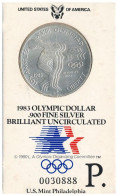 Amerikai Egyesült Államok 1983P 1$ Ag "XXIII. Nyári Olimpiai Játékok, Los Angeles" Eredeti, Sorszámozott Karton Díszcsom - Unclassified