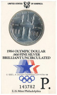 Amerikai Egyesült Államok 1984P 1$ Ag "XXIII. Nyári Olimpiai Játékok, Los Angeles" Eredeti, Sorszámozott Karton Díszcsom - Unclassified