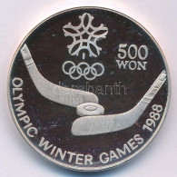 Észak Korea 1988. 500W Ag "Téli Olimpia 1988 - Jégkorong" Kapszulában T:PP Patina North Korea 1988. 500 Won Ag "Winter O - Ohne Zuordnung