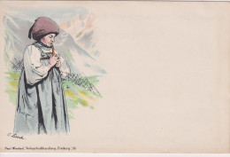 GERMANY - Unused Vignette Chromo. Undivided Rear.  Woman In National Costume. Freiburg Publisher Etc - Freiburg I. Br.