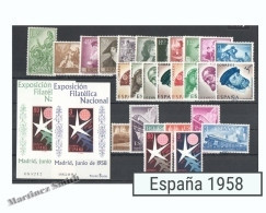 Complete Year Set Spain 1958 - 27 Values + 2 BF - Yv. 900-926 / Ed. 1209-1237, MNH - Annate Complete