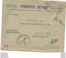 221 - 9 - Enveloppe Envoyée De Barcelona à Prag - Censure - Guerre Mondiale (Seconde)