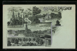 Mondschein-Lithographie Dresden, Teilansicht Von Stadt Wien Gesehen, Russische Kirche, Carolasee  - Dresden