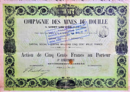 Compagnie Des Mines De Houille De Ligny-Lez-Aire (Béthune - 1900) - Action De 500 Francs - Mines
