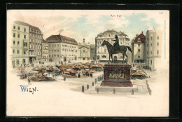 Lithographie Wien, Am Hof, Markttag, Reiterdenkmal  - Autres & Non Classés