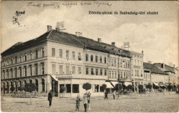 T2 1911 Arad, Eötvös Utcai és Szabadság Téri Részlet, Pölzl Kávéház, Aradi Kereskedők Köre, üzletek / Square, Café, Shop - Unclassified