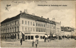 T2 1911 Arad, Eötvös Utcai és Szabadság Téri Részlet, Pölzl Kávéház, Aradi Kereskedők Köre, üzletek / Square, Café, Shop - Non Classificati