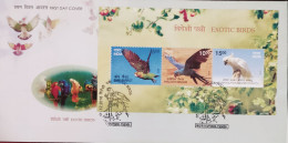 PARROTS - EXOTIC BIRDS - MACAW - CAPE PARROT - HYACINTH MACAW - LESSER SULPHUR-CRESTE  - FDC - INDIA - 2016 - Perroquets & Tropicaux