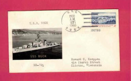 Lettre De 1960 Des USA EUAN - YT N° 701 - Oblitération U.S.S. Buck - Destroyer - Bateaux