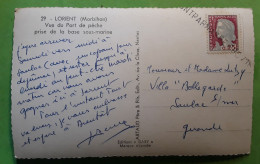 Griffe MONTPARNASSE PROV.? Marianne Decaris , Carte Lorient Morbihan Port De Pêche Base Sous Marine > Soulac 1962 - Handstempel