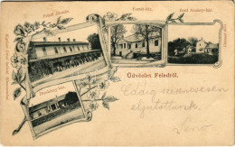 T2/T3 1900 Feled, Feledince, Veladín, Jesenské; Vasútállomás, Fornét Ház, Gróf Almássy Ház, Draskóczy Ház, Kastély. Léva - Unclassified