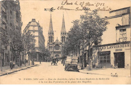 75019-SAN59882-PARIS.Rue Du Jourdain, église St-Jean-Baptiste-de-Belleville à La Rue Des Pyrénées.Place Des Rigolles - Paris (19)