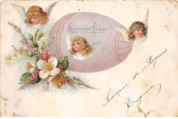 Anges - N°85341 - Heureuses Pâques - Têtes D'anges Autour D'un Oeuf, Entouré De Fleurs - Anges