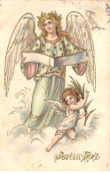 Anges - N°85333 - Joyeux Noël - Ange Gardien Lisant Avec Un Ange à Ses Côtés - Carte Gaufrée - Anges
