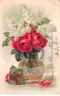Fleurs - N°85684 - Roses Et Lilas Blanc Dans Un Vase - Flowers