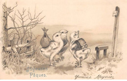 Pâques - N°85293 - Joyeuses Pâques - Poussins Portant L'un Un Baluchon, Un Autre Un Sac à Dos - Pascua