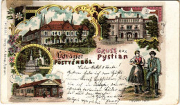 T3 1898 (Vorläufer) Pöstyén, Pistyan, Piestany; Gyógyterem, Cs. és Kir. Katonai Kórház, Emlékmű, Népviselet, Úri Utca, A - Unclassified