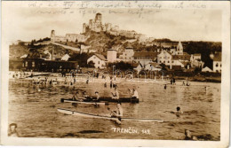 * T2/T3 Trencsén, Trencín; Vár, Evezősök, Strand / Castle, Rowers, Beach. Photo (gyűrődés / Crease) - Unclassified