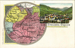 ** T1/T2 Trencsénteplic, Trencianske Teplice; Gyógyterem, Fürdő, Térkép. Wertheim Zsigmond Kiadása / Spa, Bath, Map. Art - Unclassified