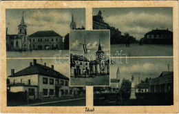 * T3 1944 Técső, Tiacevo, Tiachiv, Tyachiv; Fő Tér, Templomok, Országzászló / Main Square, Churches, Hungarian Flag (rag - Unclassified