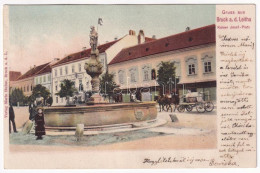 T2/T3 1905 Lajtabruck, Bruck An Der Leitha; Kaiser Josef-Platz / József Császár Tér, Szökőkút, Takarékpénztár, Városháza - Unclassified