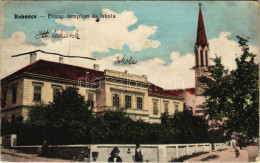 T2/T3 1918 Rohonc, Rechnitz; Evangélikus Templom és Iskola. Stelczer Adolf Kiadása / Lutheran Church And School (EK) - Zonder Classificatie