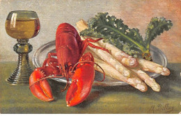 Illustrateur - N°85131 - M. Billing - Plat Avec Des Asperges Et Un Homard Près D'un Verre De Vin Blanc - Billing, M.