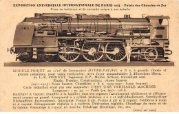 Chemins De Fer - N°85977 - Expo Uni. De Paris 1937 - Palais Des Chemins De Fer - Hyper-Pacific - Carte Vendue En L'état - Trains